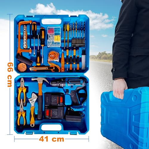 Maka Trapano Avvitatore A Percussione Con 2 Batterie Da 26V + Valigetta Attrezzi 116 Pezzi (Punte, Chiavi, Pinze, Viti, Martello), Lunga Autonomia, Trapano Avvitatore Valigetta Elettricista - 8