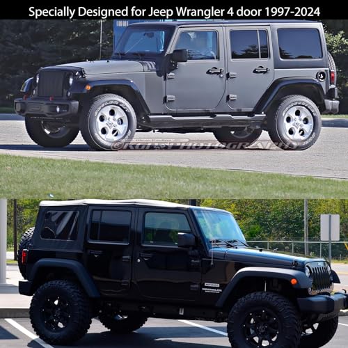 Image of Car Cover for Jeep Wrangler 4 Door (1987-2025) JK JL CJ YJ TJ, Waterproof All Weather Car Cover for Automobiles, Outdoor Windproof, Dustproof, UV Proof Protection Fit for Jeep Wrangler (Black)