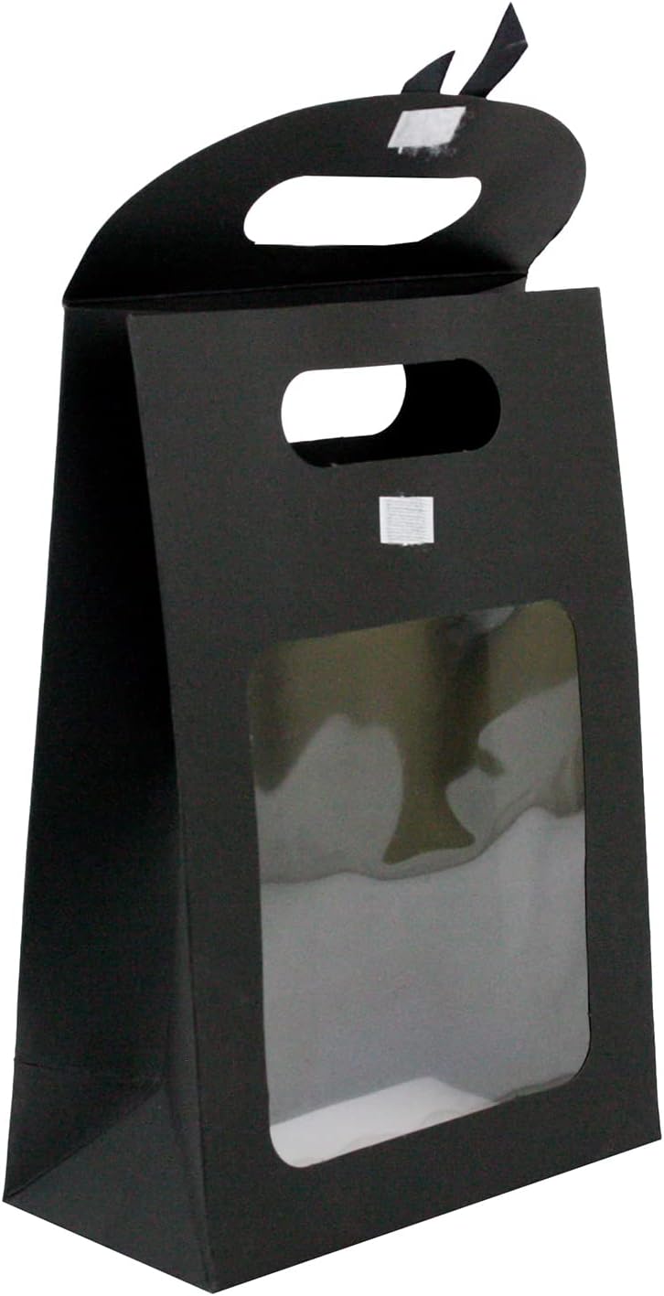 Emartbuy Kraft Gift Bags with Clear Window & Ribbon Handle, Size 1 (20 × 14 × 7 cm), Black 20 x 14 x 7 cm, Pack of 24 - Image 5