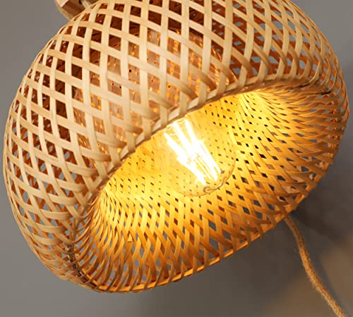 Plug In Wall Sconces,Wall Lamp With Plug In Cord And Dimmable Switch,Rattan Wall Sconces With Wood Arm And Hemp Rope Cord,Wall Lights For Bedroom Living Room,Wall Mounted Lamp Litht,No Wiring Required #TOP3