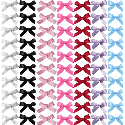 SALOCY 70PCS Mini Hair Bows for Women Girls Pink Bows for Hair Red Hair Bows Ribbon Bowknots Hairclips Pink Ribbon Bows Black Satin Bow Hair Clips for Hair Design