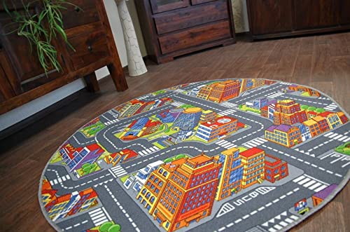 Tapis circuit gris rond 100 cm Big City pour créer un coin jeu dans le salon