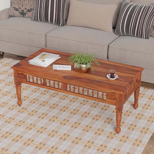 Image of Jangid Handicraft Solid Sheesham Wood Coffee Table for Living Room | Wooden Center Table | Rectangular Coffee Table | Tea Table for Sofa | Modern Sofa Table for Hall | Honey Finish