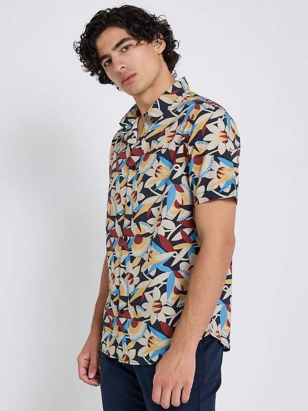 Image of Ben Sherman Mens Multi-Color Floral Print Short Sleeve Shirt | Lightweight Breathable
