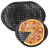 ABOOFAN 4 Stück Pizzateller Pizzastahl Lodge-pizzapfanne Perforiert Pizzaschaufel Rechteckig Pizzapfannen Mit Löchern Pizzaofen Pizza Pan Gripper Pizza-bildschirm Tablett Kohlenstoffstahl