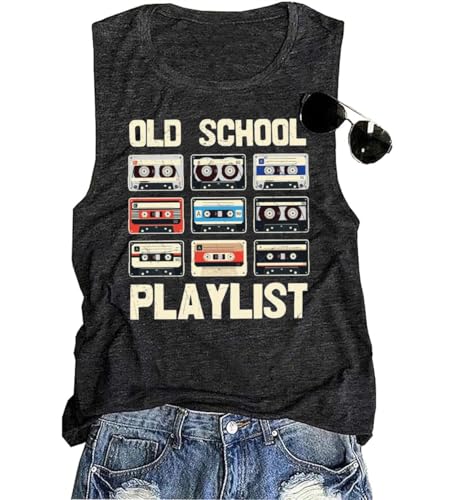 Retro 80s Tank Tops Women Vintage Cassette Tape Graphic Tees Old School Playlist Shirt Casual Loose Sleeveless Tops3