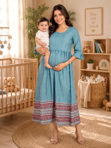 Image of RITIJYA Zipless Feeding Kurta Dress for Women | Maternity Nursing Kurti, No-Zip Easy Access | Extra Pleats Pre to Post Pregnancy | Quick-Dry Fabric | S-4XL