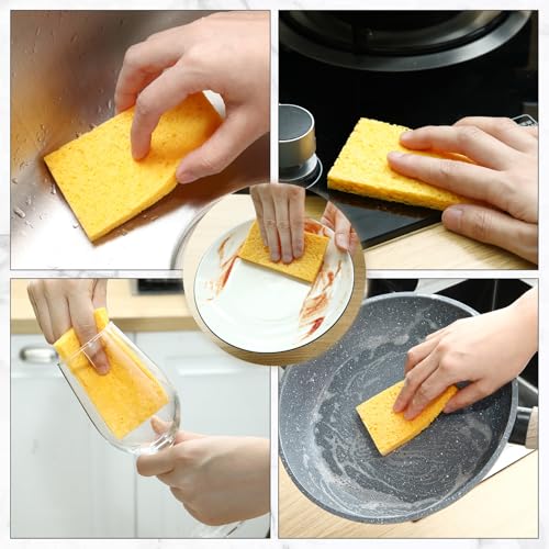 Image of Zhengmy 100 Pieces Sponges Bulk Sponges Kitchen Compressed Sponge Natural Dish Sponge Compressed Wood Pulp Cleaning Without Scratching for Kitchen Bathroom, 3.9 x 2.4 x 0.12 Inch (Yellow)