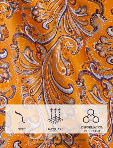 Image of HISDERN Extra Long Ties for Men Classic Floral Tie and Pocket Square Elegant Silk Necktie Handkerchief Set Wedding Party