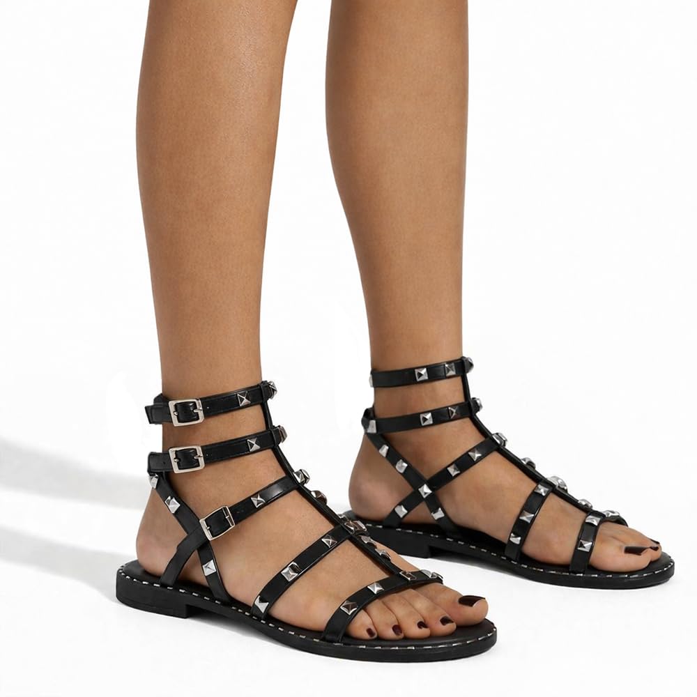 IF Fashion S060136 - Sandalias de verano para mujer con tachuelas de piel sintética