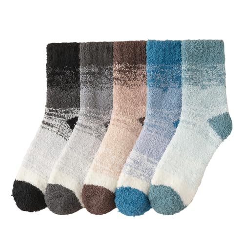 Rbleote 5 paar pluizige sokken, fleece sokken voor heren, nachtsokken voor heren, maat 37-43, warm en zacht, zacht en comfortabel, een must in de winter