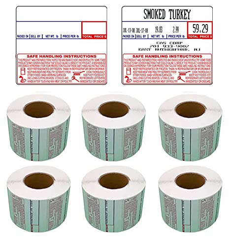 CAS Labels LST-8030 Thermal 6 Rolls - 3,600 Labels 58 x 50mm Printer Printing Scale Compatible with CAS LP-1000 CL-5000 CL-5500 CL-7200, Easy Weigh LS-100, VisionTech DLP-300 (8030, 6 Rolls)
