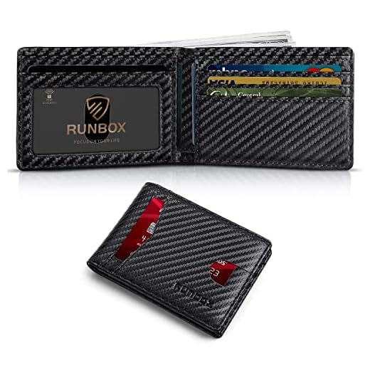 RUNBOX Slim Wallets for Men with RFID Blocking & Minimalist Mens Front Pocket Wallet Leather Black