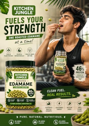 Image of Kitchen Jungle Roasted Edamame 750g | VALUE PACK | High Protein Snack (46%) | No Added Oil | Rich in Fibre | Roasted Green Soybeans | Vegan & Gluten Free