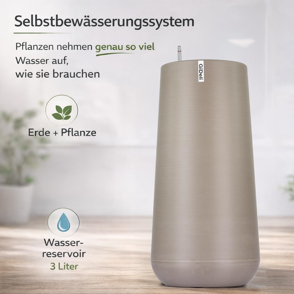 GiDeli Macetero autorriego – Maceta de riego automático con indicador de nivel de agua – Macetas que protege contra el desbordamiento y la putrefacción – Macetas para ahorrar tiempo