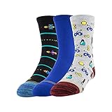 Gold Toe Boys' Little Patterned Crew Socks 3-Pack, Gamer Space Ships, Medium (Shoe Size: 9-2.5)