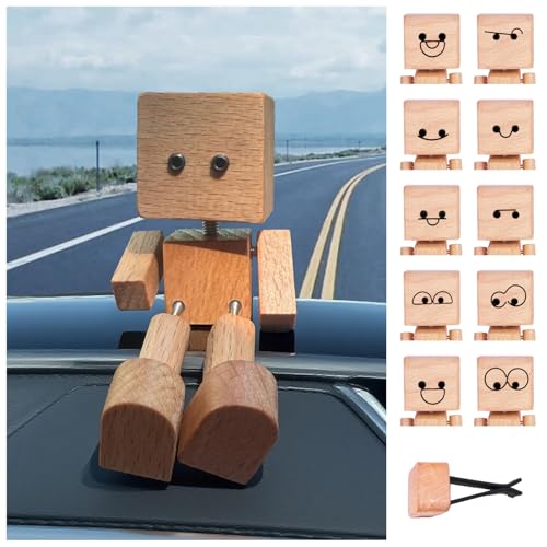 Shaking Wooden Man Figurine, Figurine D'Homme En Bois Tremblant IntéRessant 8x5 Cm , Car Dashboard Decoration Figurines D'Homme En Bois Qui Secoue Les Pieds,Pour Ornements DéCoratifs Voitures (A)