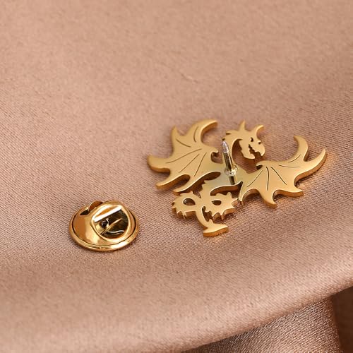 Image of Dinosaur Pterosaur Chinese Dragon Brooch Stainless steel Bow Button Suit Badge Men's Women's Gifts