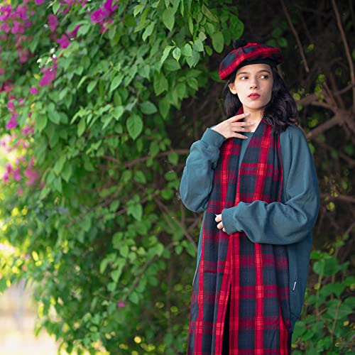 Image of Scottish Tam O' Shanter Hat Tartan Bonnet Pom Pom Wool Flat Cap One Size
