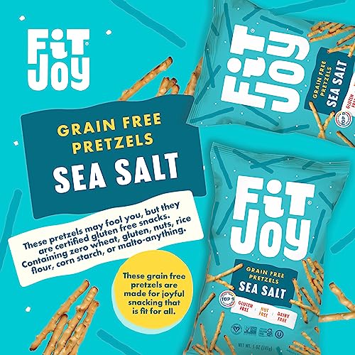 FitJoy Gluten Free Pretzels, Sea Salt Sticks, Grain Free, Nut Free, Non-GMO Vegan Certified, Cassava and Chickpea Flour, 5 Oz, 6 Bag Pretzel Pack