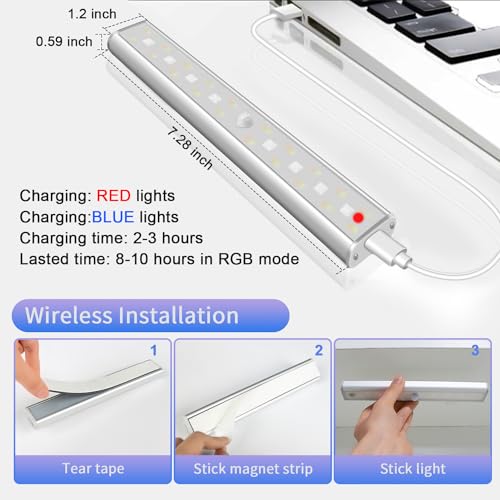 Image of Under Cabinet Lights with Remote Control,15 Colors Under Cabinet Lighting Wireless,Rechargeable Battery LED RGB Night Light Bar withTimer,Dimmable Under Counter Lights for Indoor Kitchen,3Pack