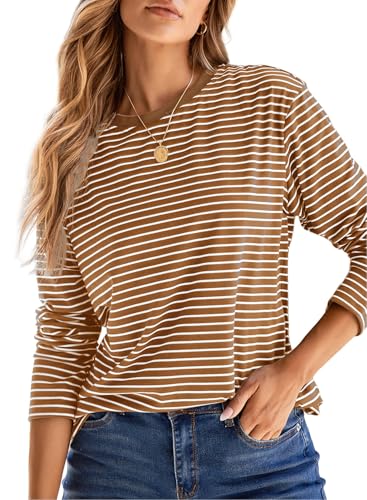 Dokotoo Women's Casual Striped Long Sleeve Tops Crew Neck Knit Basic T Shirts