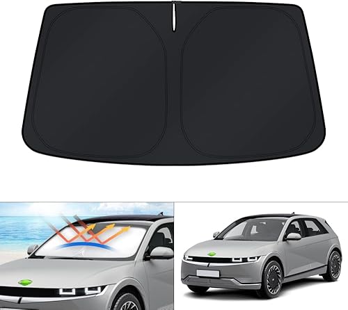 KUST Parasol para parabrisas para Hyundai Ioniq 5 accesorios 2022-2025 2026 34.5 x 58.5 pulgadas, parasol plegable, bloquea los rayos UV, mantiene