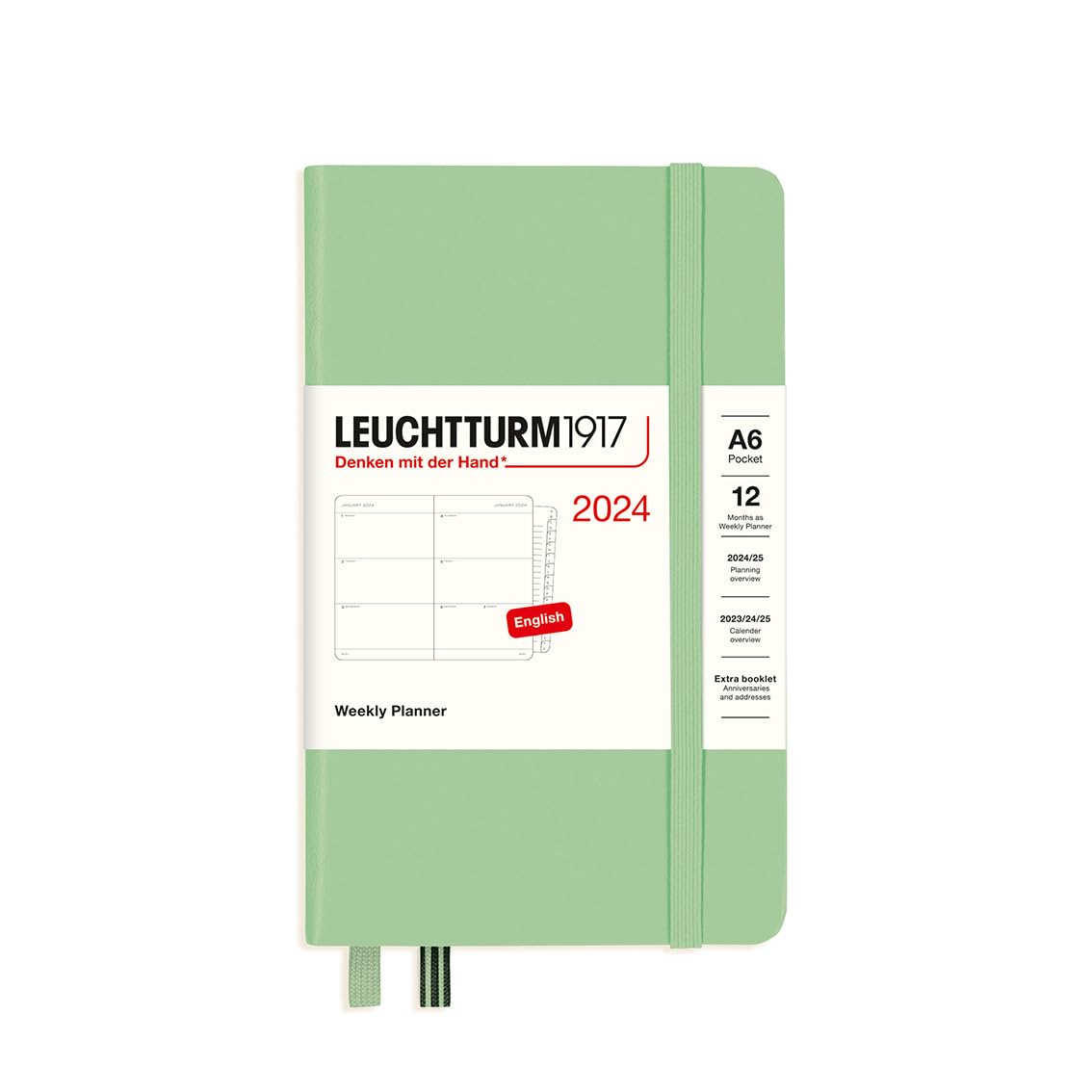 LEUCHTTURM1917 367634 Weekly Diary Pocket (A6) 2024, 12 Months, Sage, English
