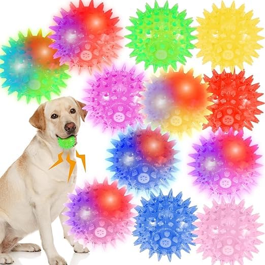 Toms Pet Mall Dog Squeaky Balls Toy Light Up Glowing Puppy Doggie Spiky Balls Dog Chew Rubber Toys Interactive Fetch Toys Ideal for Small Dogs and Puppies - Multicolor (Pack of 2) (B0CX58GGS6) Amazon Price History, Amazon Price Tracker