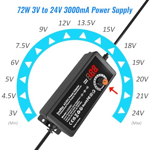 Cargador universal regulable de 24V 3A con 14 conectores y cable inversor de polaridad 3