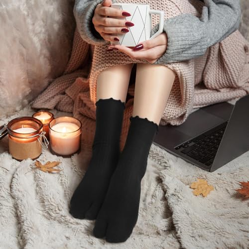 Bencailor 6 Pairs Tabi Socks Women Split Toe Flip Flop Frilly Socks Cotton Japanese Sandal Slipper for Men Women Unisex(Classic Colors,8-11)