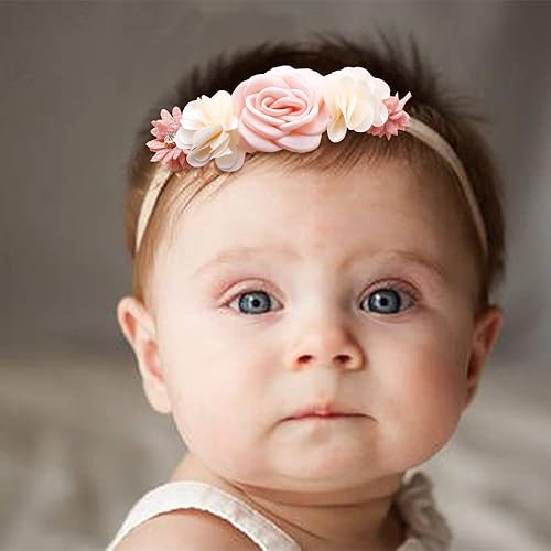 Miniatura 2 de Juego de diademas florales para bebés y niñas, con corona de flores, banda elástica para el cabello para recién nacidos, accesorios para el cabello