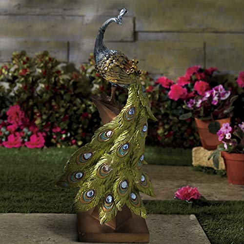 Benzara Polystone Decorative Peacock Figurine With Block Stand, Gold And Green #TOP5