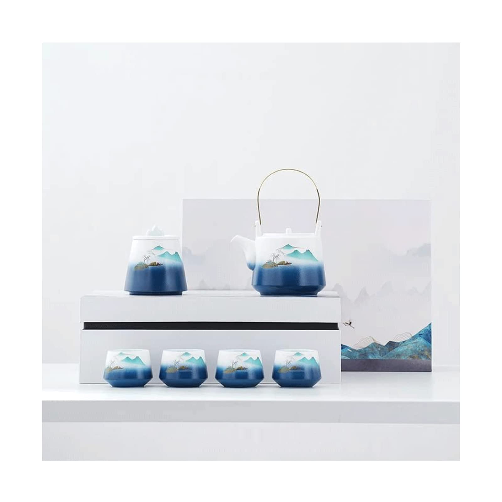 Nuevo Juego de té Gongfu Simple, 4 Tazas de Boca Ancha, Juego de Tazas de té con asa de cerámica Negra China, el Regalo Impresionante Amantes del té Taza de Té