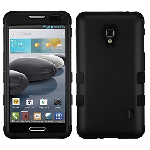MYBAT Hybrid Phone Protector Cover for LG MS500 Optimus F6/D500 Optimus F6 - Carrying Case - Retail Packaging - Black/Black