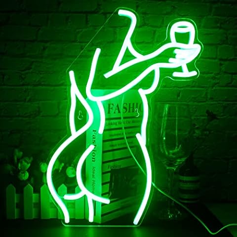 FAXFSIGN Lady Back Neon Sign Dimmable Green LED Sexy Lady Neon Lights for Wall Decor Woman Light Up Signs for Bedroom Man Cave Bar Store Hotel Home Party Gifts Cover