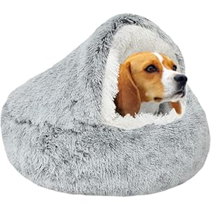 Cama de felpa calmante para gatos y perros en forma de dónut. Cojín cálido y suave con cómoda esponja, inferior antideslizante. Para mascotas pequeñas y medianas (65 cm, gris)