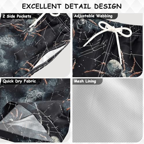 Pigsaly Boys' Swim Board Shorts Watercolor White Spider Webs Black Spiders Boy's Swim Trunks Kids Swimwear 2T3