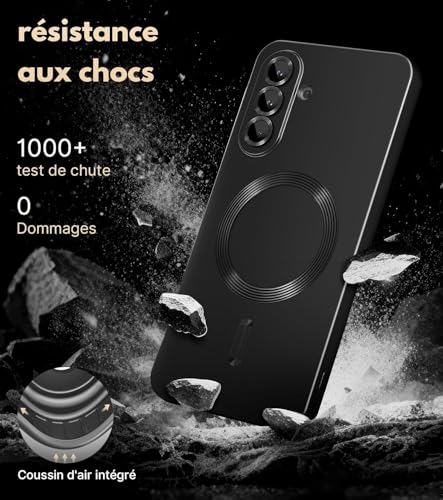 Image of DIZORO Samsung A37 Case, Compatible with Mag Safe Back Cover, Matte Luxury Metallic Luster Flexible TPU Wireless Charging Shockproof Case with Camera Protector Lens (Black)
