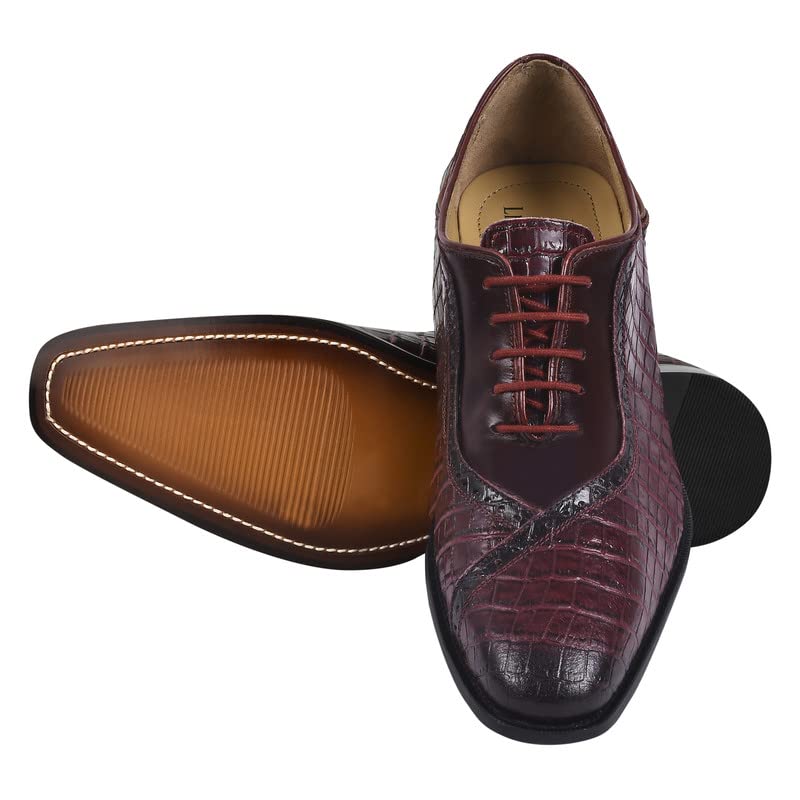 Image of LIBERTYZENO Mens Burnished Toe Genuine Leather Adults Lace Up Oxford Dress Shoes for Easter Gift