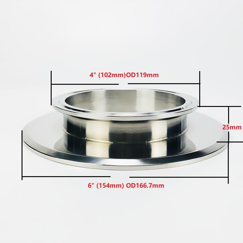 Reductor de triple abrazadera corto de 102 mm (4") de diámetro exterior (119 mm) x 154 mm (6") de diámetro exterior (166,7 mm), altura 25 mm, conector de acero inoxidable 304