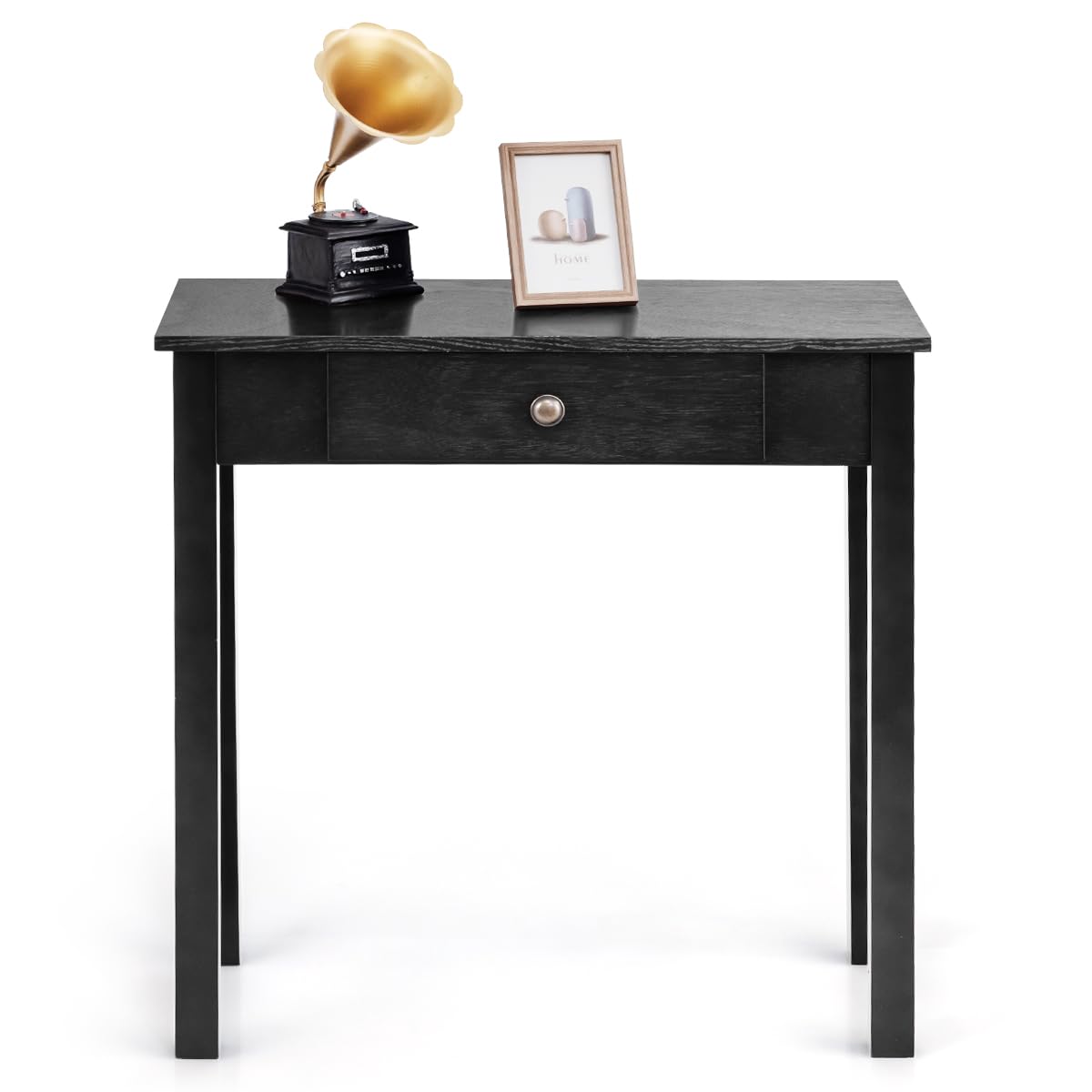 LIFEZEAL Mesa Consola, 71 x 30 x 71cm, Mesa Auxiliar Estrecha con 1 cajón, Mesa recibidor con Patas de Madera Maciza, Ahorra Espacio, para salón, Entrada, Pasillo (Negro)