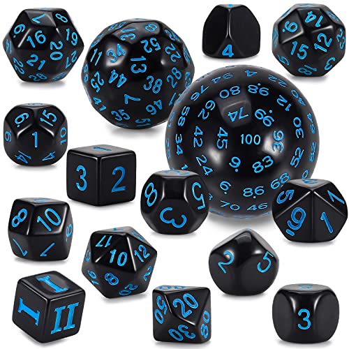 CiaraQ DND Polyhedral Dice Set (15pcs) D3D100 Game Dice with Dice Bag for Dungeons and Dragons