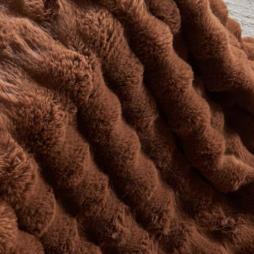 Lotus Karen Faux Fur Throw Blanket Dark Coffee - Big Bubble Rabbit Fluff Blanket for Couch Bed Sofa,Softest Fluffy Fuzzy Cozy Blanket,Thick Furry Plush Shaggy Warm Blankets for Women,50x60 Inches