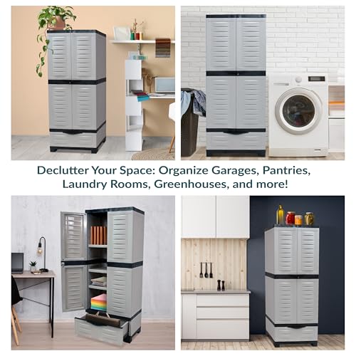 Image of Sunnydaze 57 inch Garage Storage Cabinet with Locking Doors & Shelves, Gray