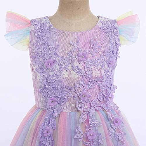 Ibtom Castle Girls Fancy Costume Pageant Princess Tulle Dress Kids Baptism Christening 3Rd Birthday Party Father'S Day Mother'S Day Carnival Long Maxi Ball Gown Children'S Day Gift Rainbow Purple 7-8 Years thumb #3