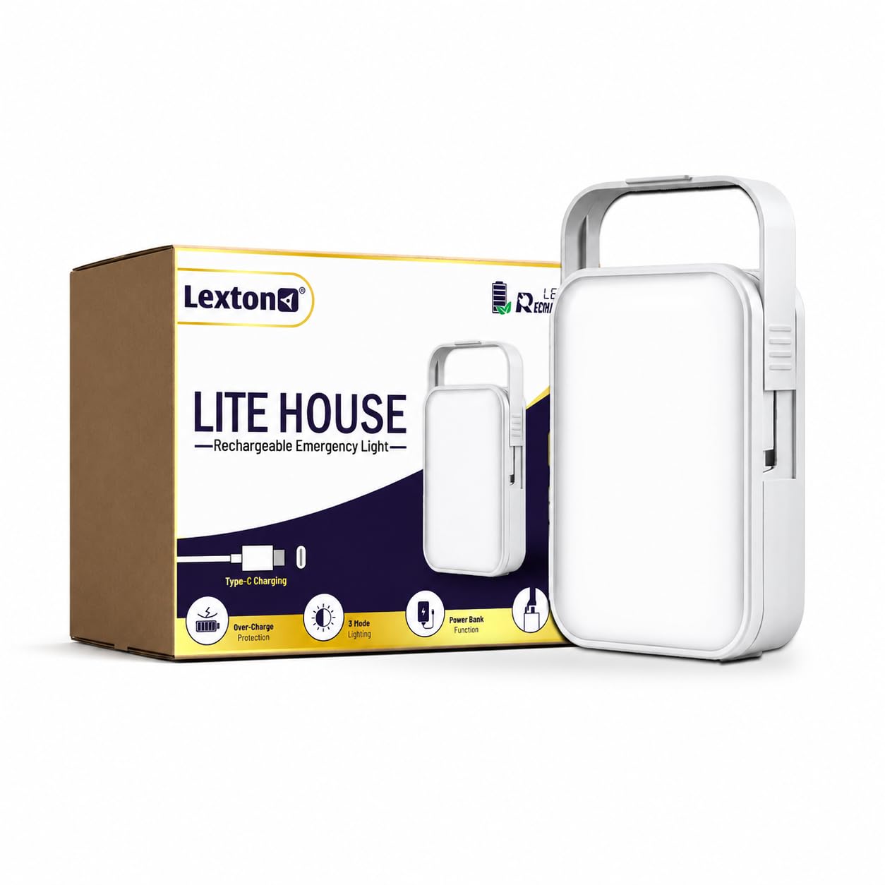 Lexton 12W Litehouse Rechargeable Emergency LED Lamp | 96 High-Power SMD LEDs | 4000mAh Li-Ion Battery | 3 Light Modes | USB Type-C Charging | in-Built Power Bank | Ideal for Home & Power Cuts-image-29