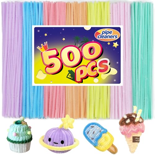 Image of Bundooraking Craft Pipe Cleaners,Chenille Stems for Art and Craft Projects, Flower DIY Decorations, Art Supplies (500pcs Macaron,7 Colors)