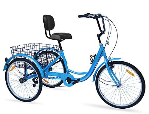 Hangnuo Adult Tricycles 7 Speed, Adult Tricycle Trikes 20/24/26 inch 3 Wheel Bikes, Three-Wheeled Bicycles Cruise Trike with Shopping Basket for Seniors Men Womens Cycling Exercise Recumbent Bike