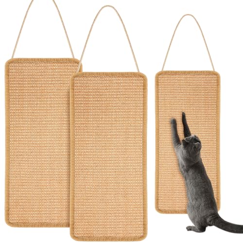 Dansydaisy 2 Pack Sisal Door Cat Scratching Mat Double Use Hanging Scratcher Wall Floor Mount Cat Scratch Mat Kitty Scratching Pad for Indoor Kitten with Hemp Rope, 7.87